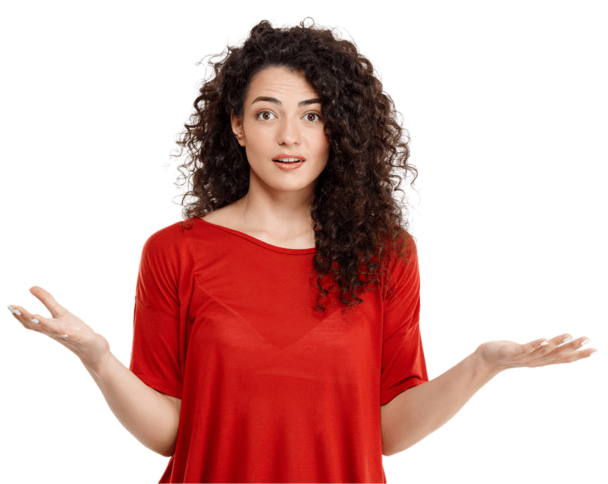Woman shrugging while learning a foreign language